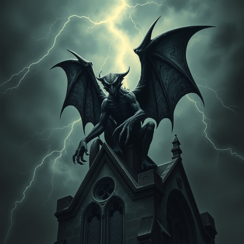 Gothic Gargoyle in Lightning Storm
