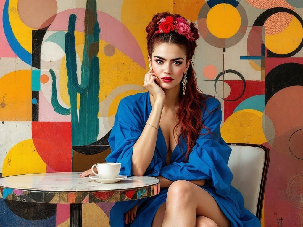 Fusion of Symbolism and Abstraction in a Vibrant Café Scene