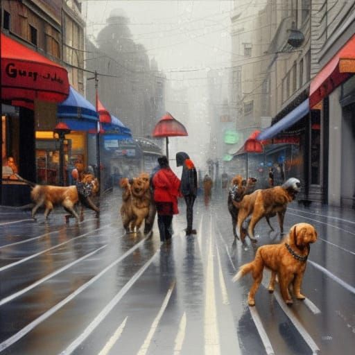 Dogs in the Rain: An Oil Painting