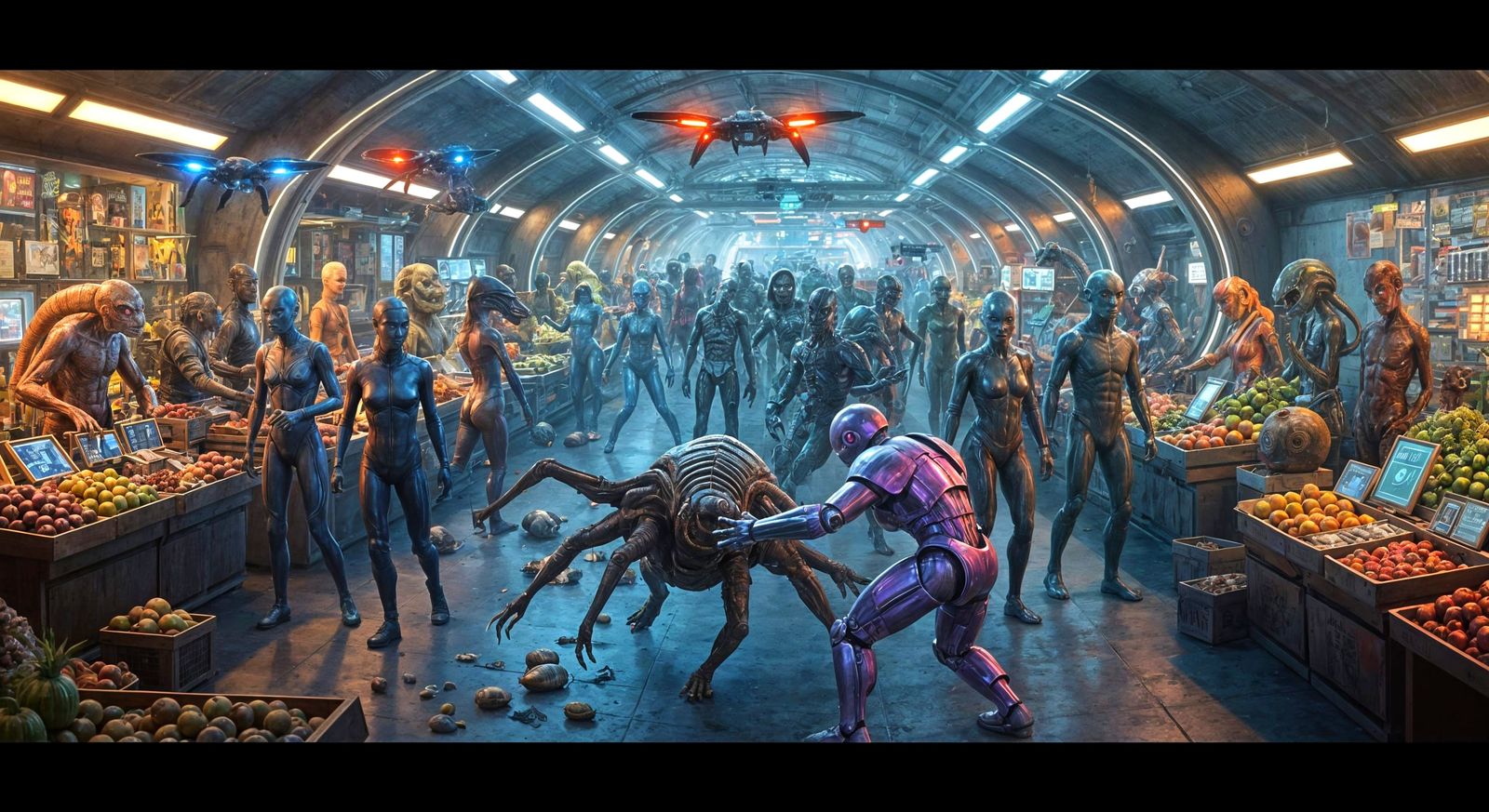 Chaotic Alien Marketplace Scene