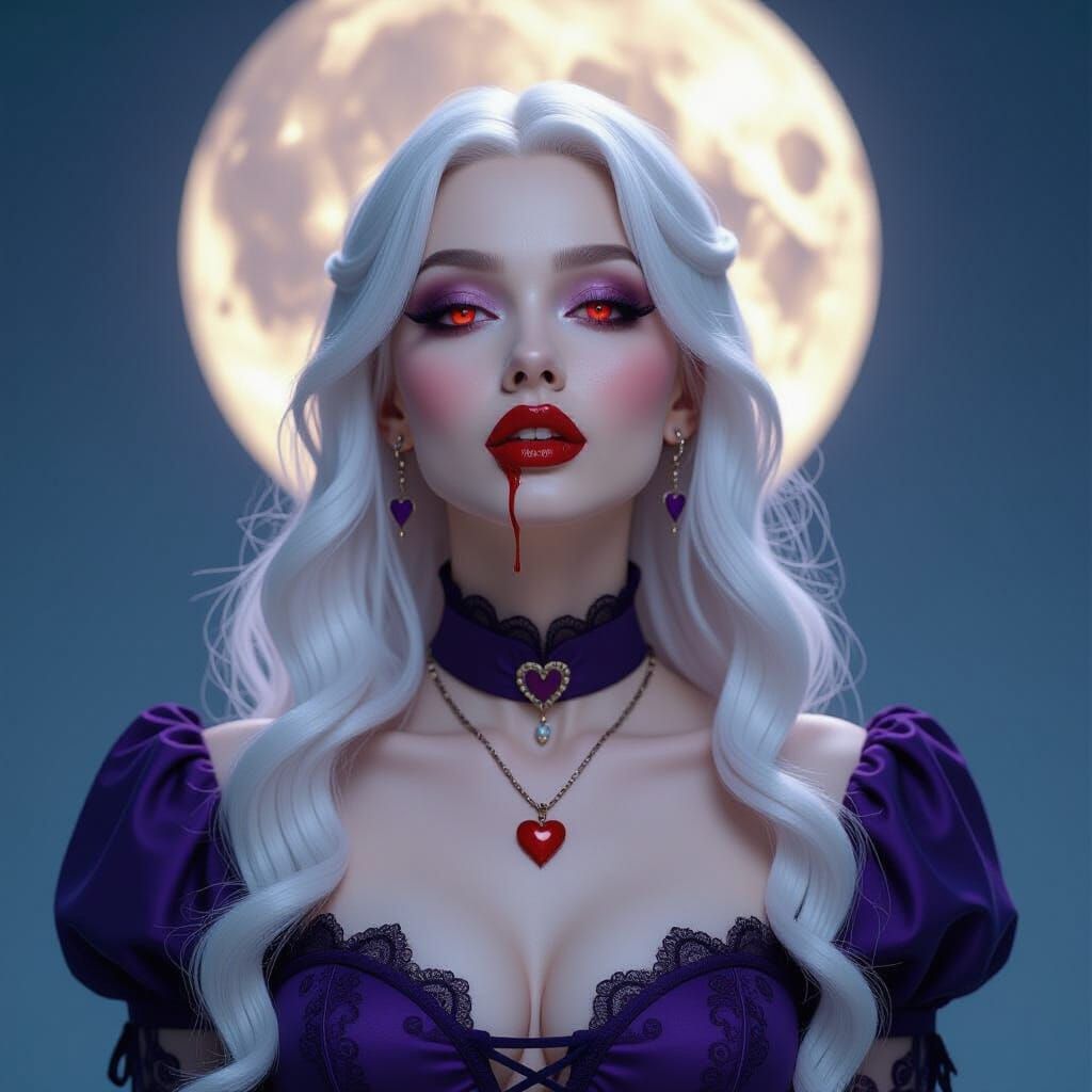 Dramatic Vampire Portrait with Flowing White Hair