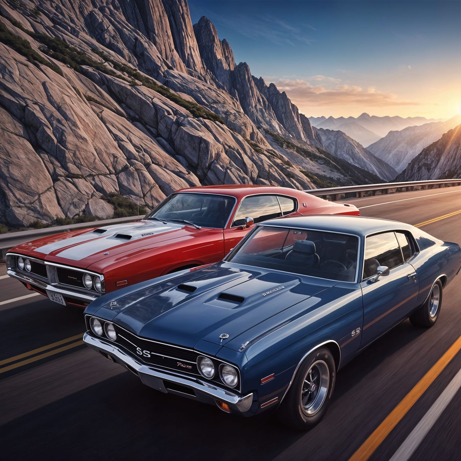Muscle Car Race Through Mountain Pass, 1971 Style