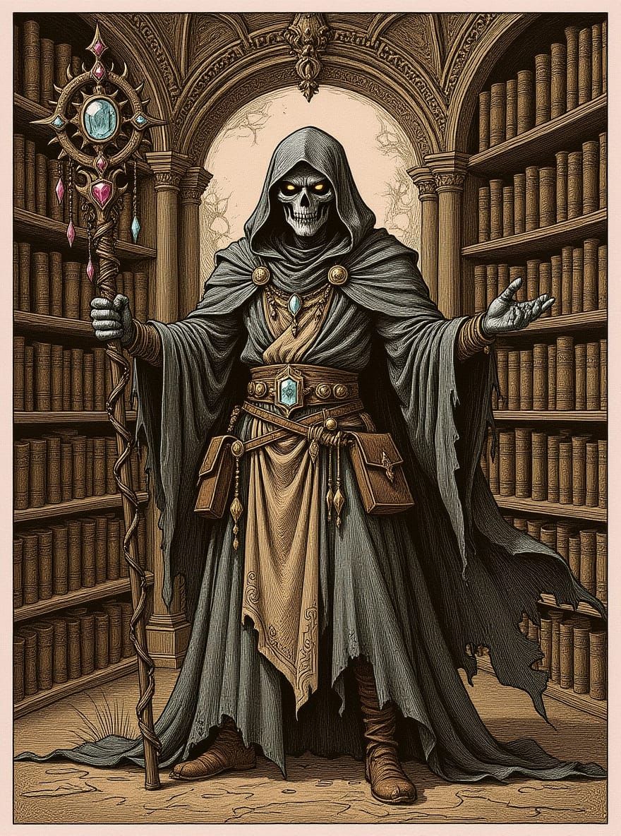 Ancient Forgotten Library Lost in History Drawing Style