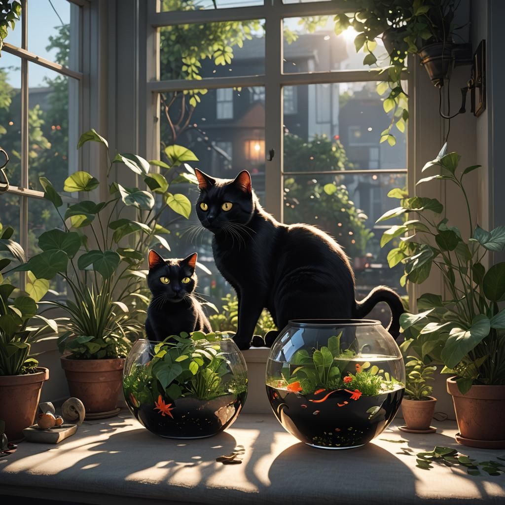 Black Cat Plays with Fishbowl: Dynamic Lighting