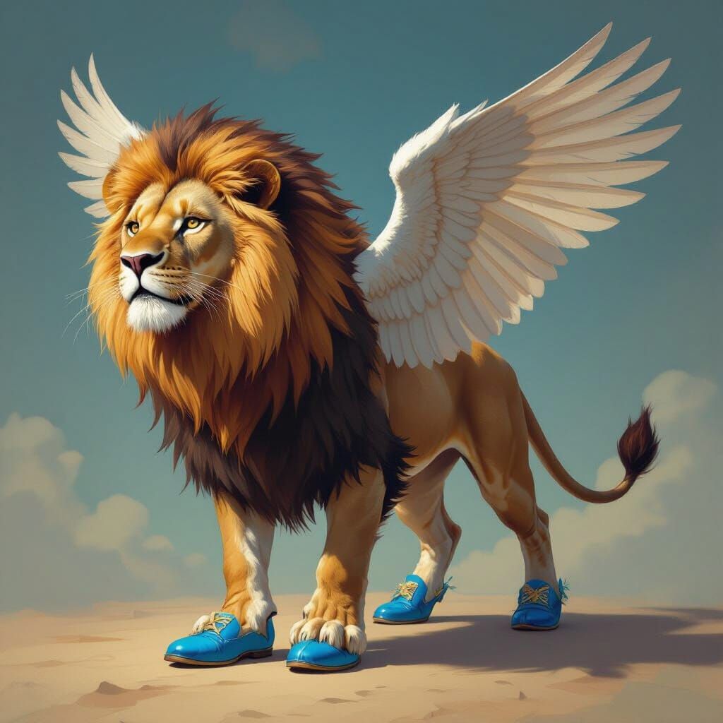 Lion Head Plane with Bird Wings and Blue Shoes