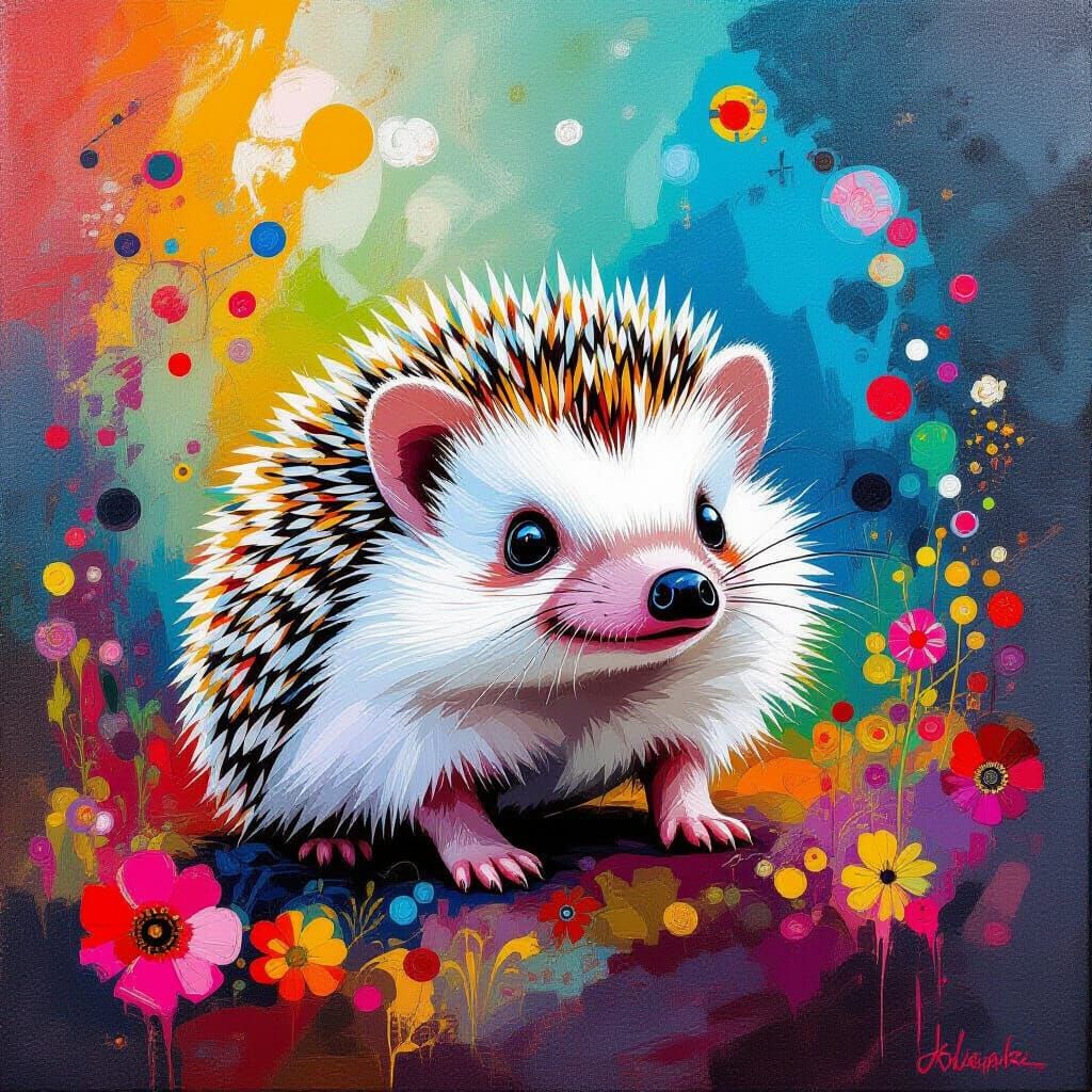 Hedgehog in Vibrant Abstract Pop Art Style