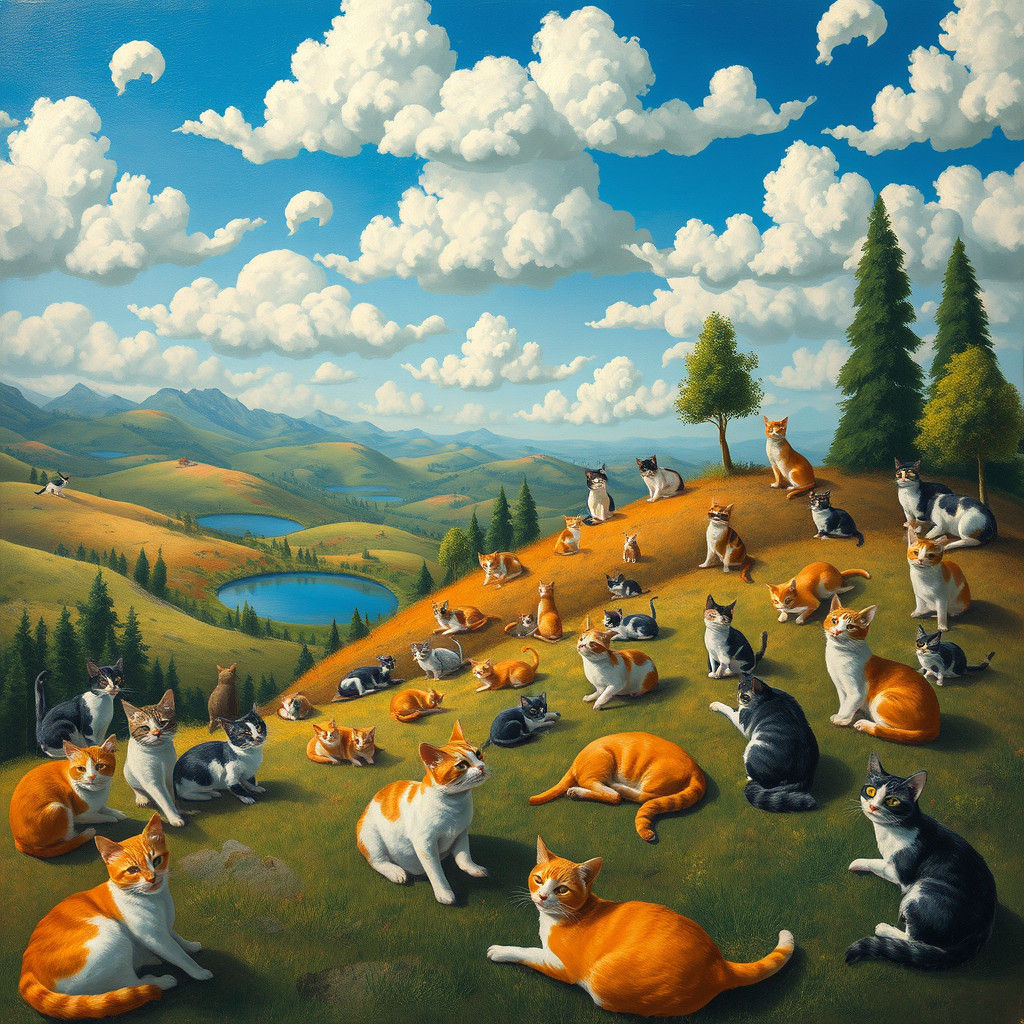 Dreamlike Cat Landscape Inspired by Avant-Garde Art