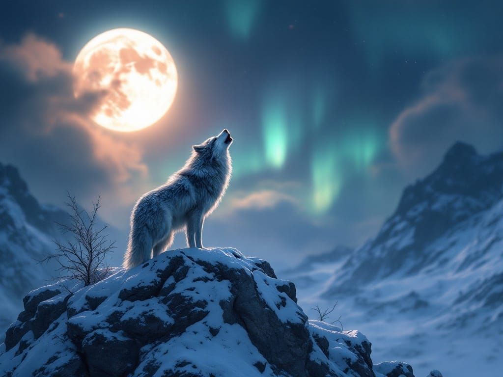 Majestic Wolf Under the Northern Lights