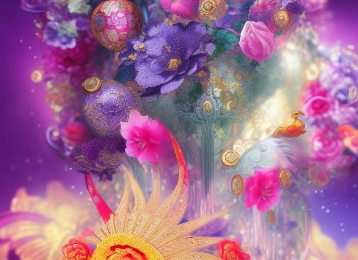 Abundance for Chinese New Year: Detailed Mixed Media Collage