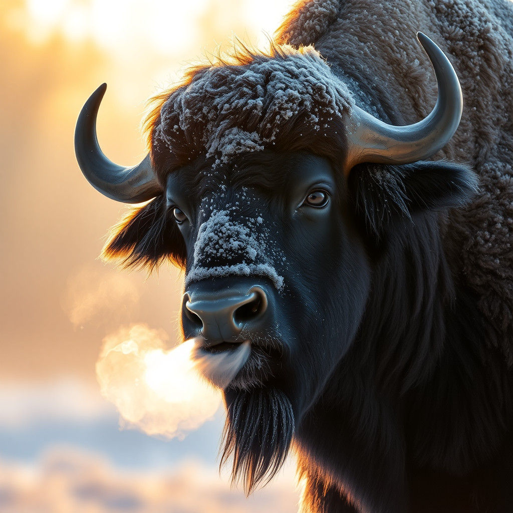 Buffalo Portrait in Frosty Golden Light