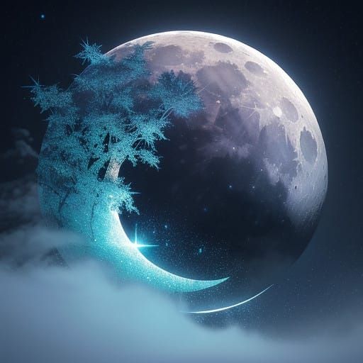 Surreal Dreamscape Illuminated by a Brilliant Full Moon