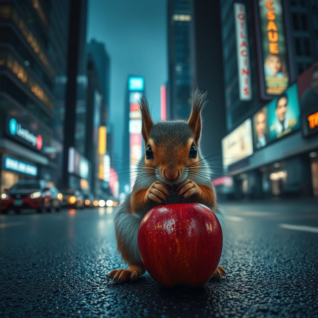 Squirrel in City Street: Cinematic Realism