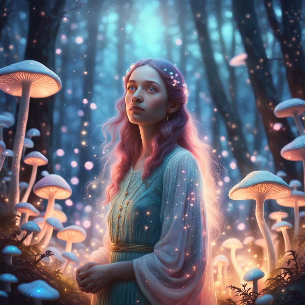 Mystical Forest Woman in Soft Pastel Art