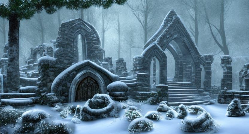 Snowy Ancient Elven Ruins in Winter