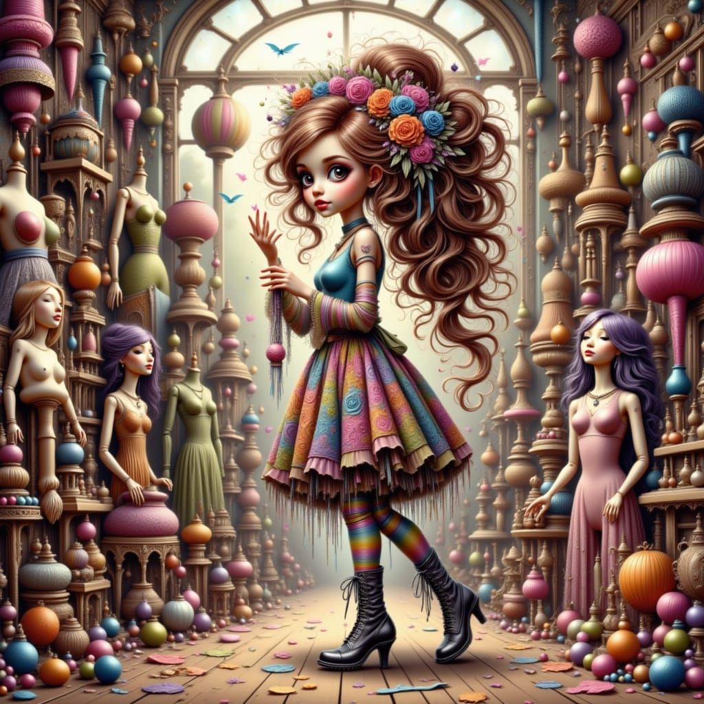 Whimsical Fashion Designer in a Colorful Studio