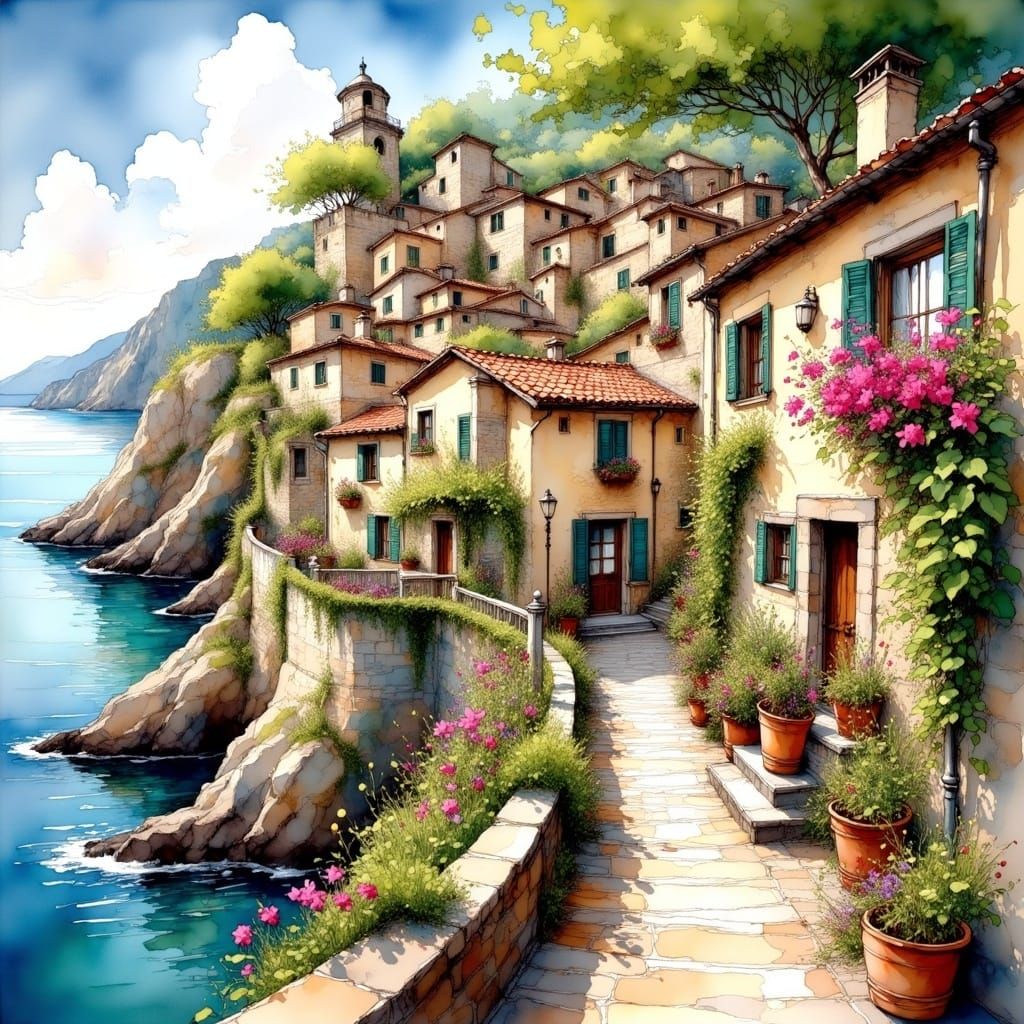 Medieval Townscape in Vibrant Colors