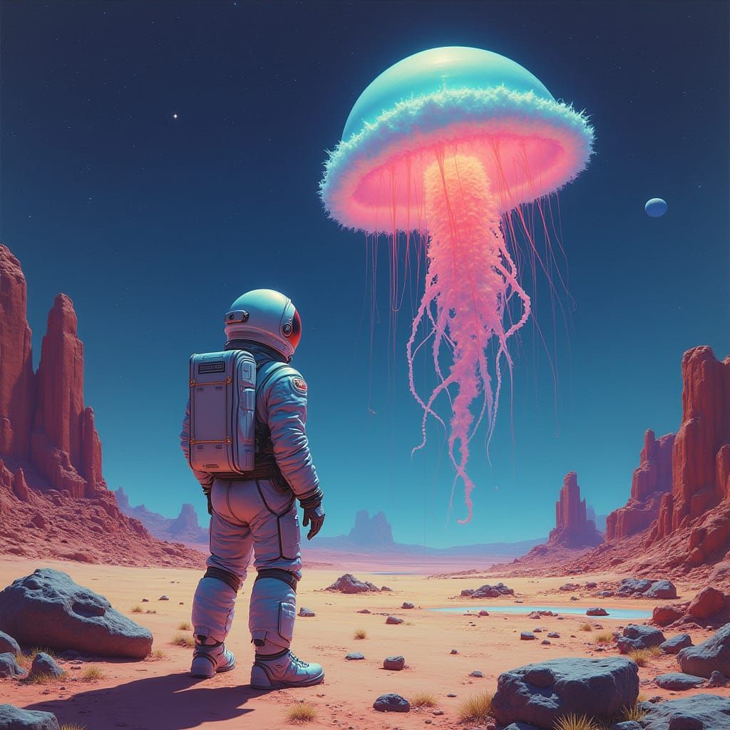 Astronaut Contemplates Cosmic Wonder on Alien World