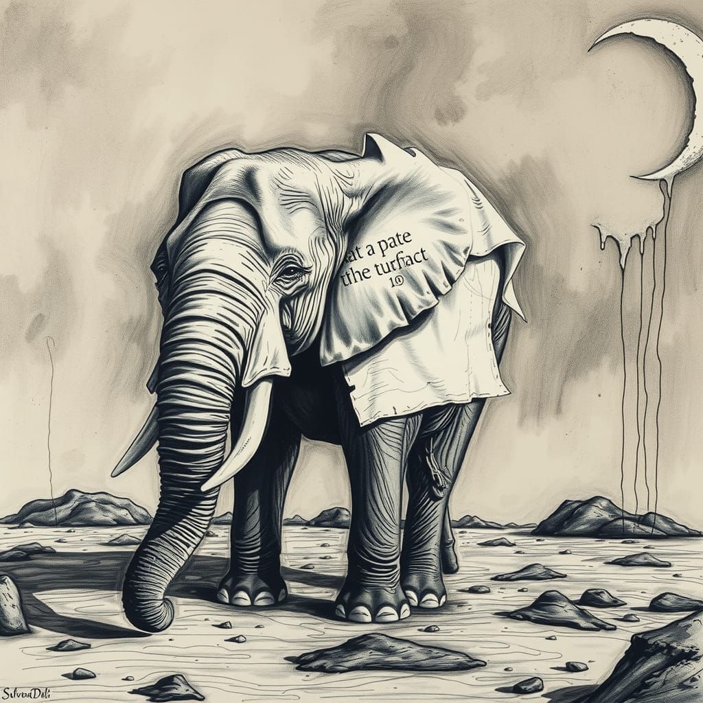 Surreal Elephant Emerging as a Dali-esque Painting