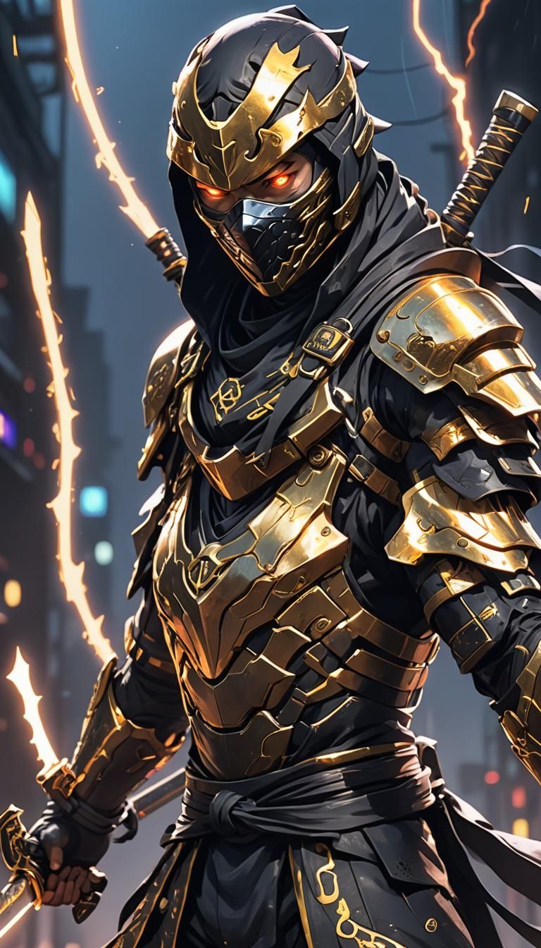 Ninja with Electric Blade: Cel-Shaded Anime Concept Art