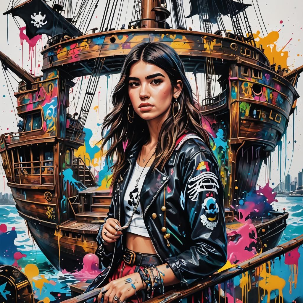 Dua Lipa on Pirate Ship in Graffiti Art Style