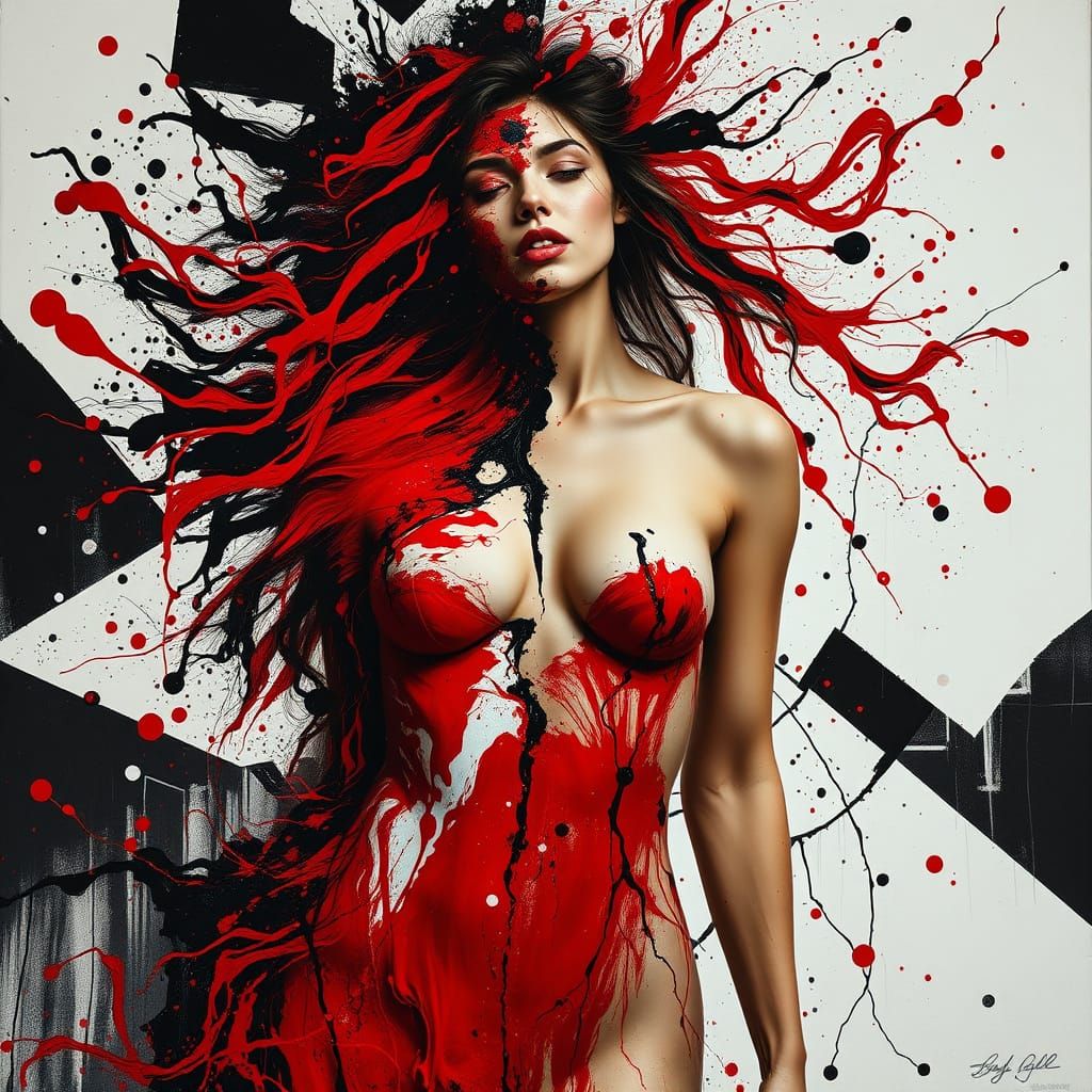 Surreal Figure Transforms into Vibrant Abstract Art