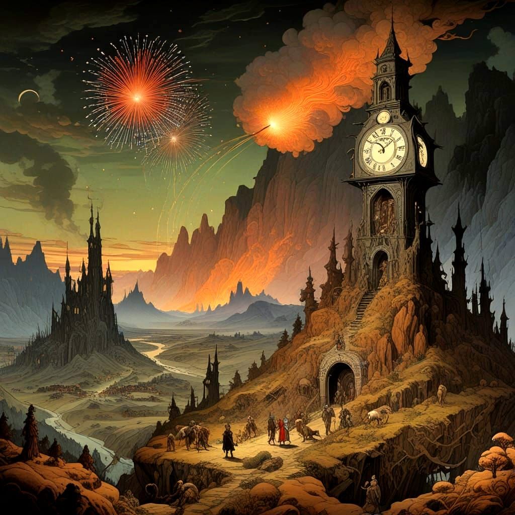 Surreal Steampunk Celebration Amidst Apocalyptic Ruin
