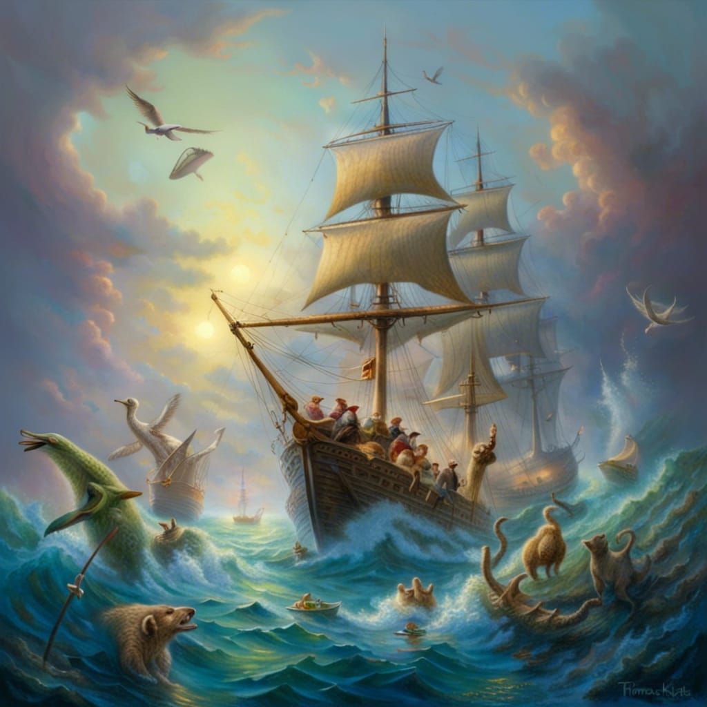 Animals Sailing and Drinking Rum in Ethereal Style