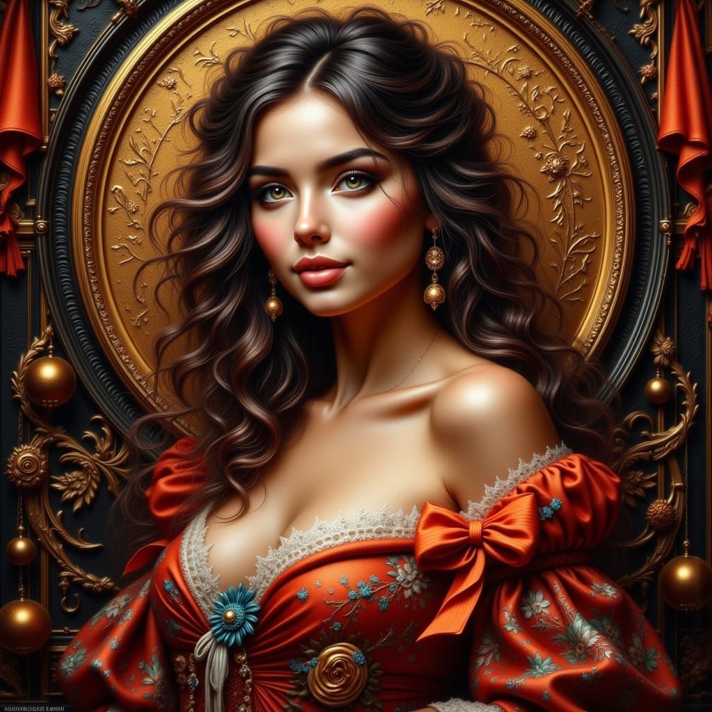 Rococo Portrait with Gold Accents