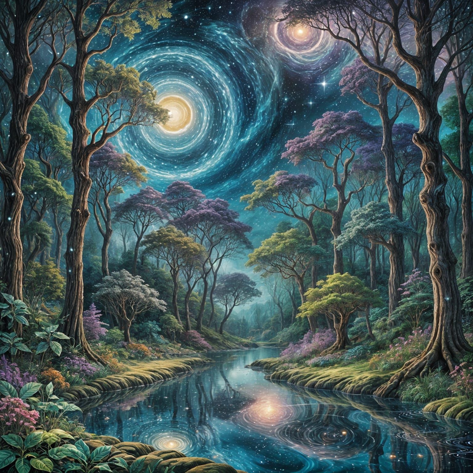 Cosmic Forest Clearing with Reflecting Universe Pool