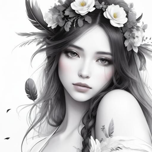 Elegant Noir Portrait of Woman with Flowers