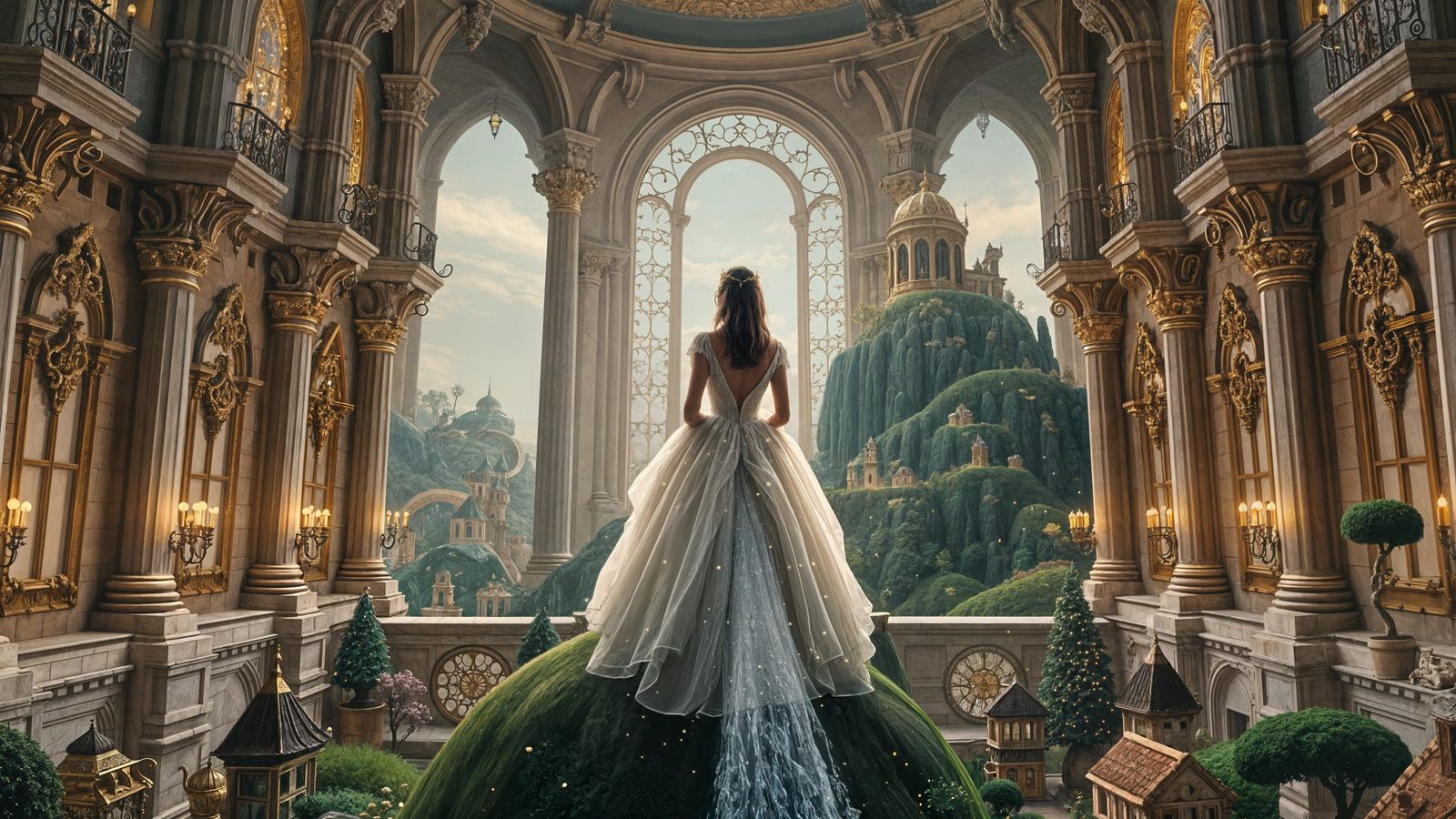 Whimsical Princess in Rococo Castle with Gothic Touches