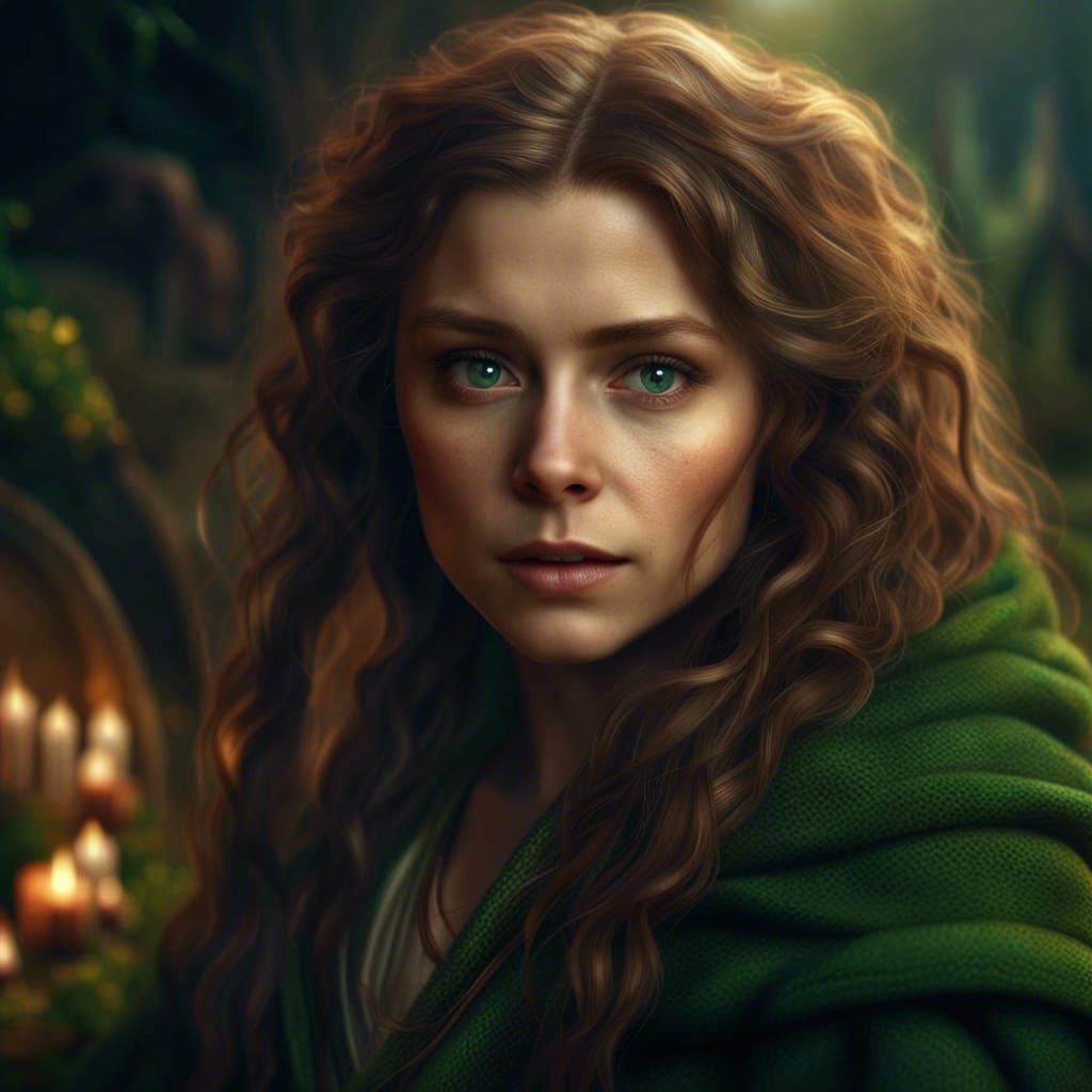Female Hobbit Casting Healing Magic in Digital Painting