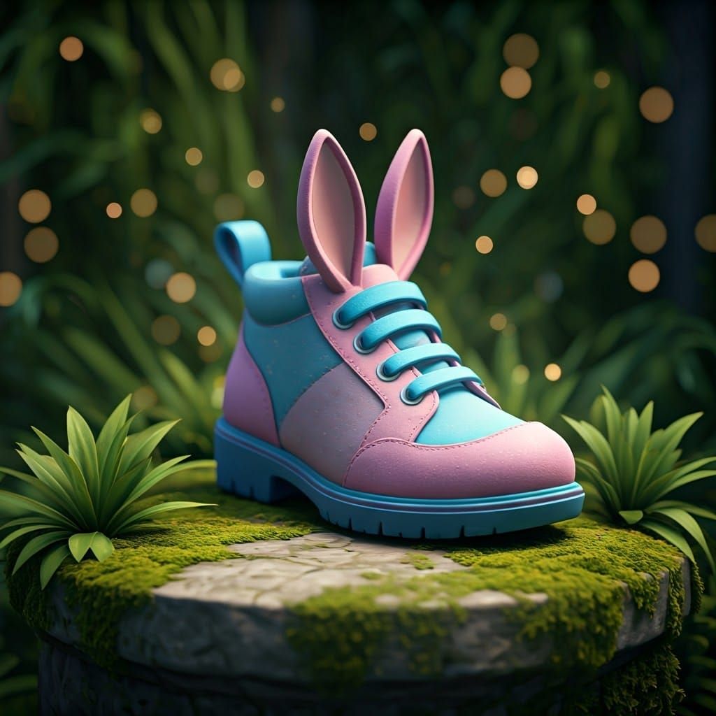 Pastel Rabbit Shoe on Stone Pedestal
