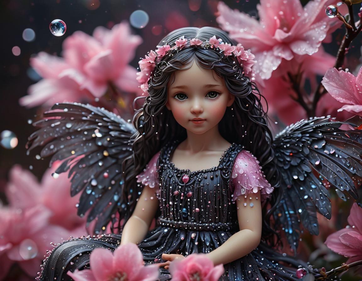 Exquisite Angel with Iridescent Hair and Bioluminescent Flow...