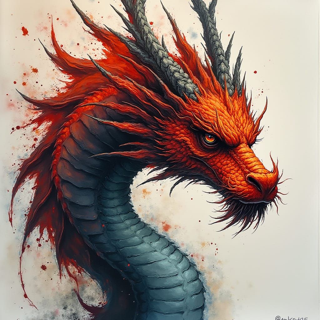 Intense, close-up portrait of a dragon.  Powerful, focused g...