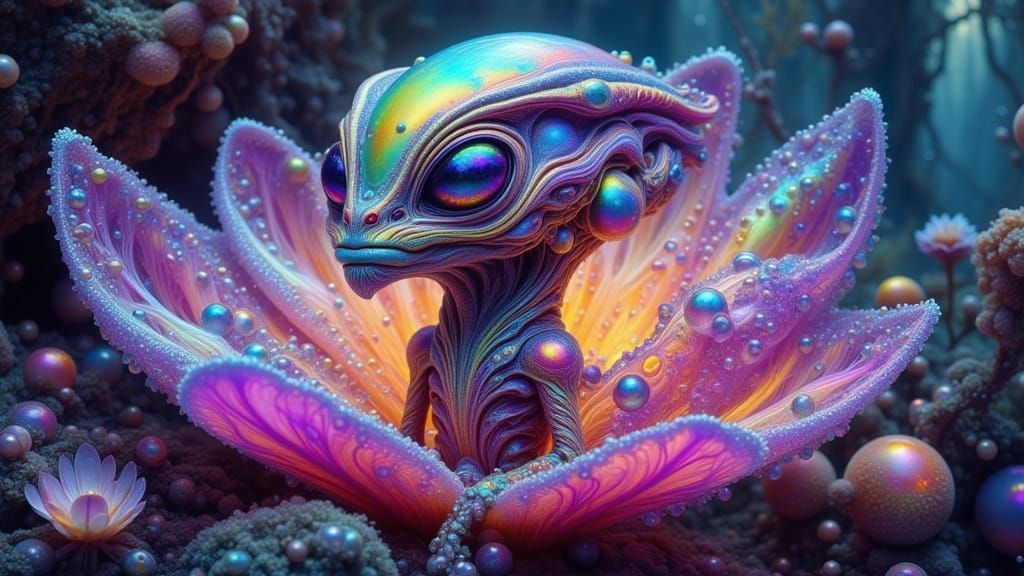 Bioluminescent Alien in Crystalline Flower