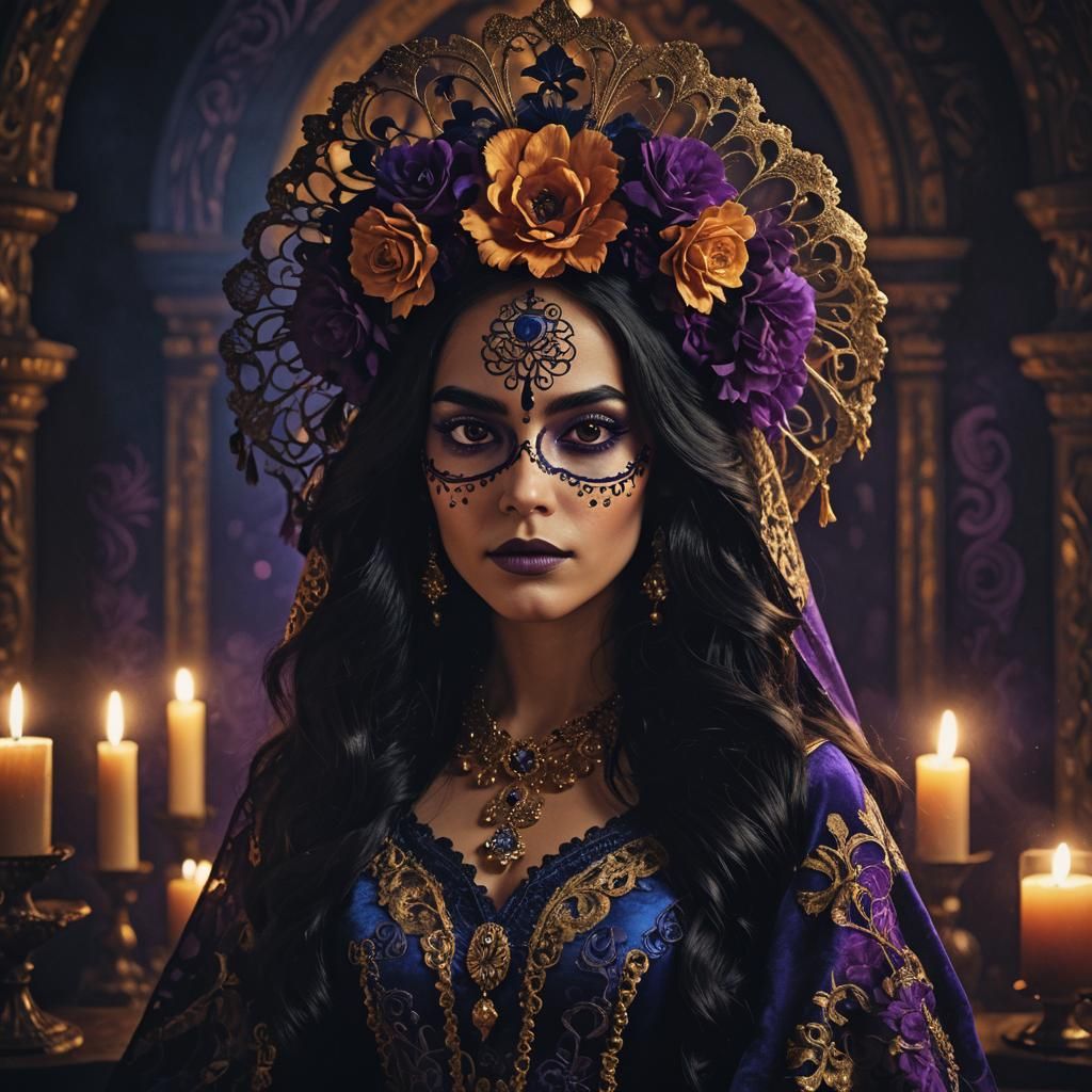 Baroque Digital Portrait of Woman in Catrina Costume