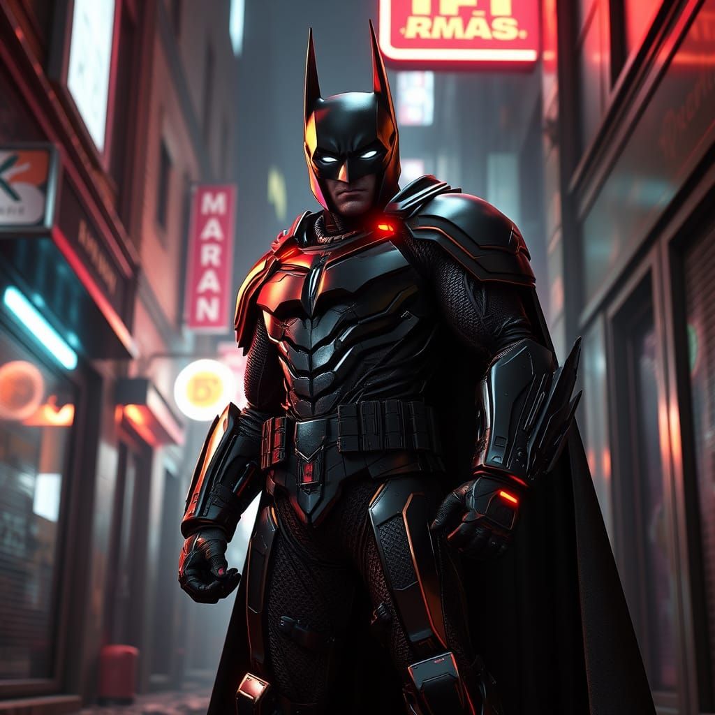 Cyberpunk Batman in Gotham City Alleyway