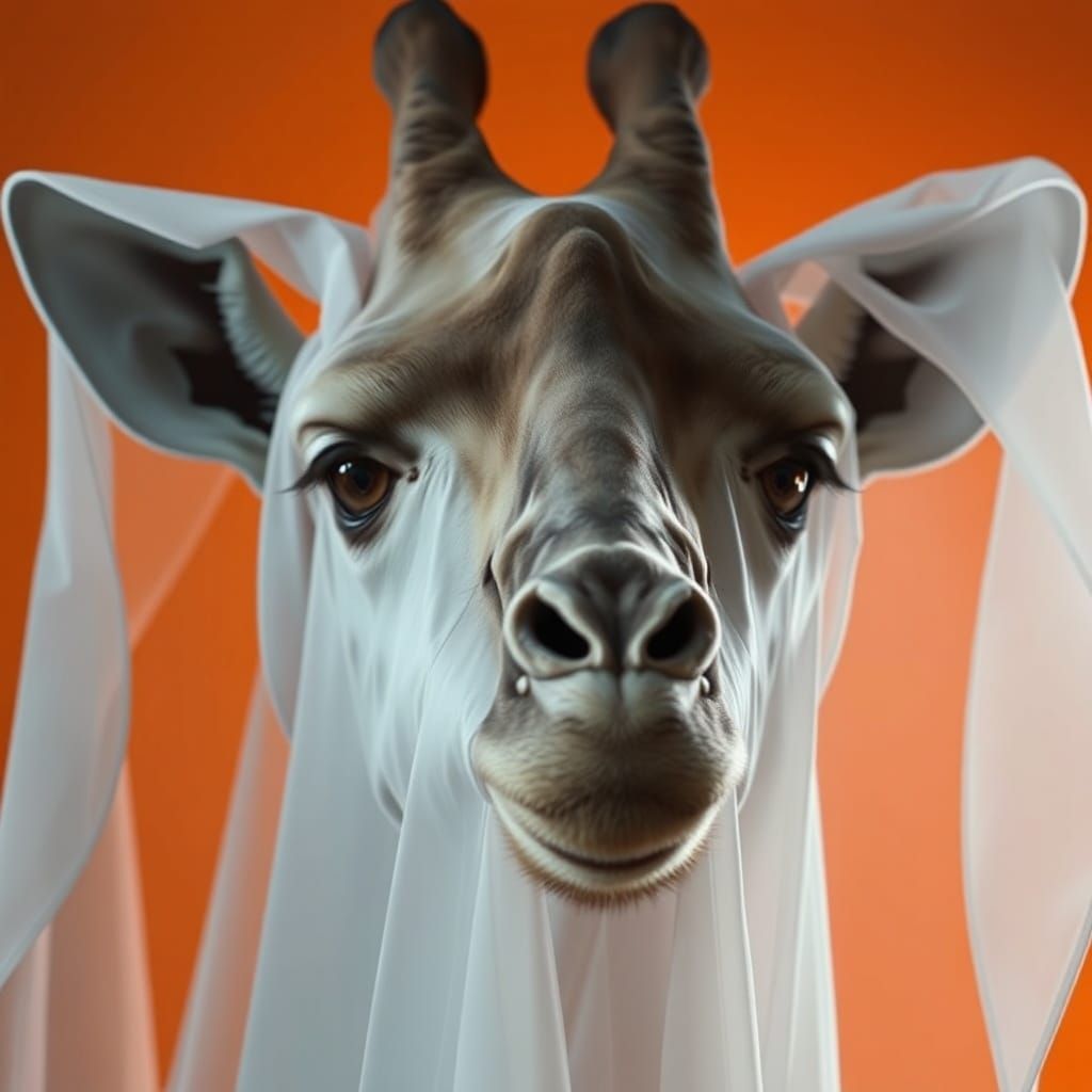 Spectral Giraffe Apparition in Ethereal Orange Landscape