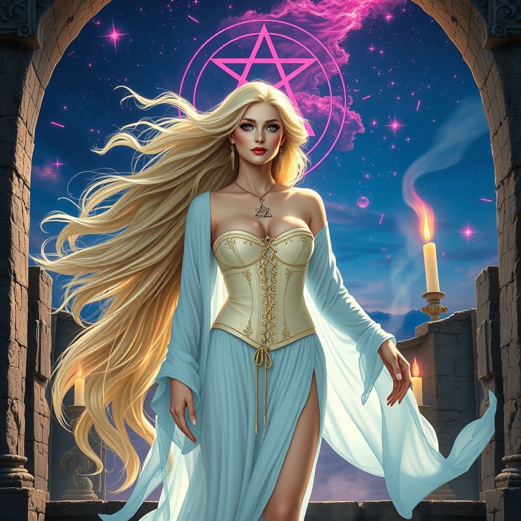 Ethereal Goddess in Deep Blue Skies