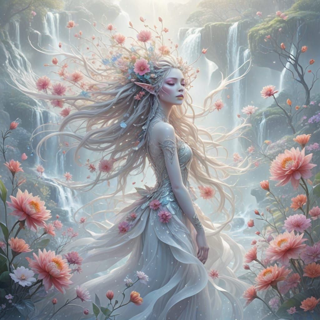 Whimsical Elf with Futuristic Hairstyle in Alien Landscape