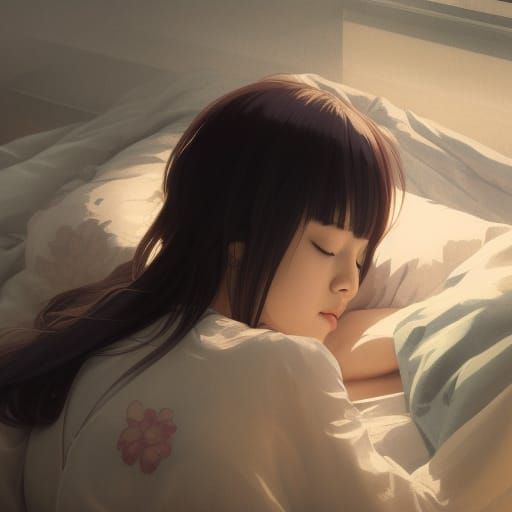 Sleeping Girl Portrait in Summer, Hyperdetailed Art