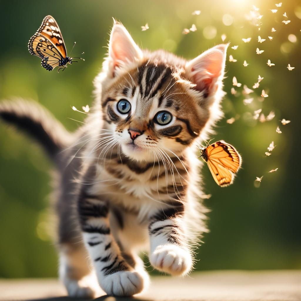 Kitten's Butterfly Chase: A Moment of Play