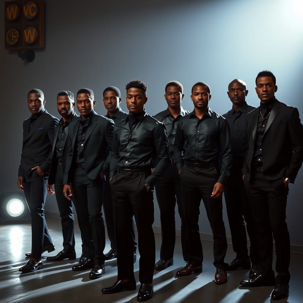 Ten African American Men in Sleek Black Attire