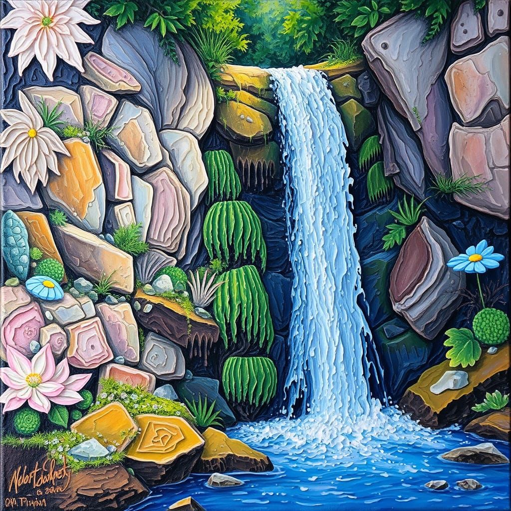 Waterfall in Impasto Style