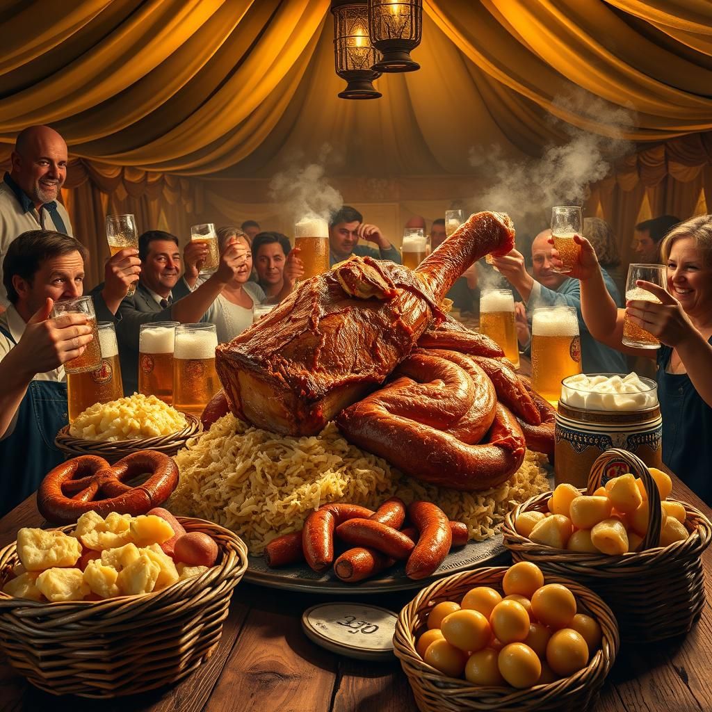Bavarian Oktoberfest Feast in Golden Light