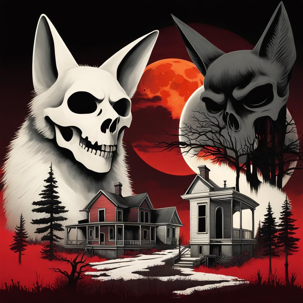 Sinister Ghost Town with Red Sky: Hyper-Realistic Horror