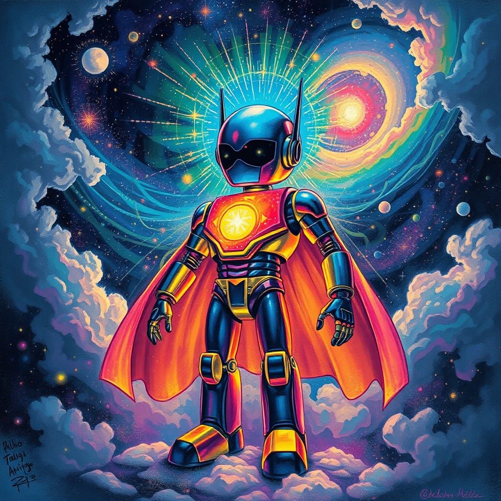 Rainbow Robot Lamp in Psychedelic Style