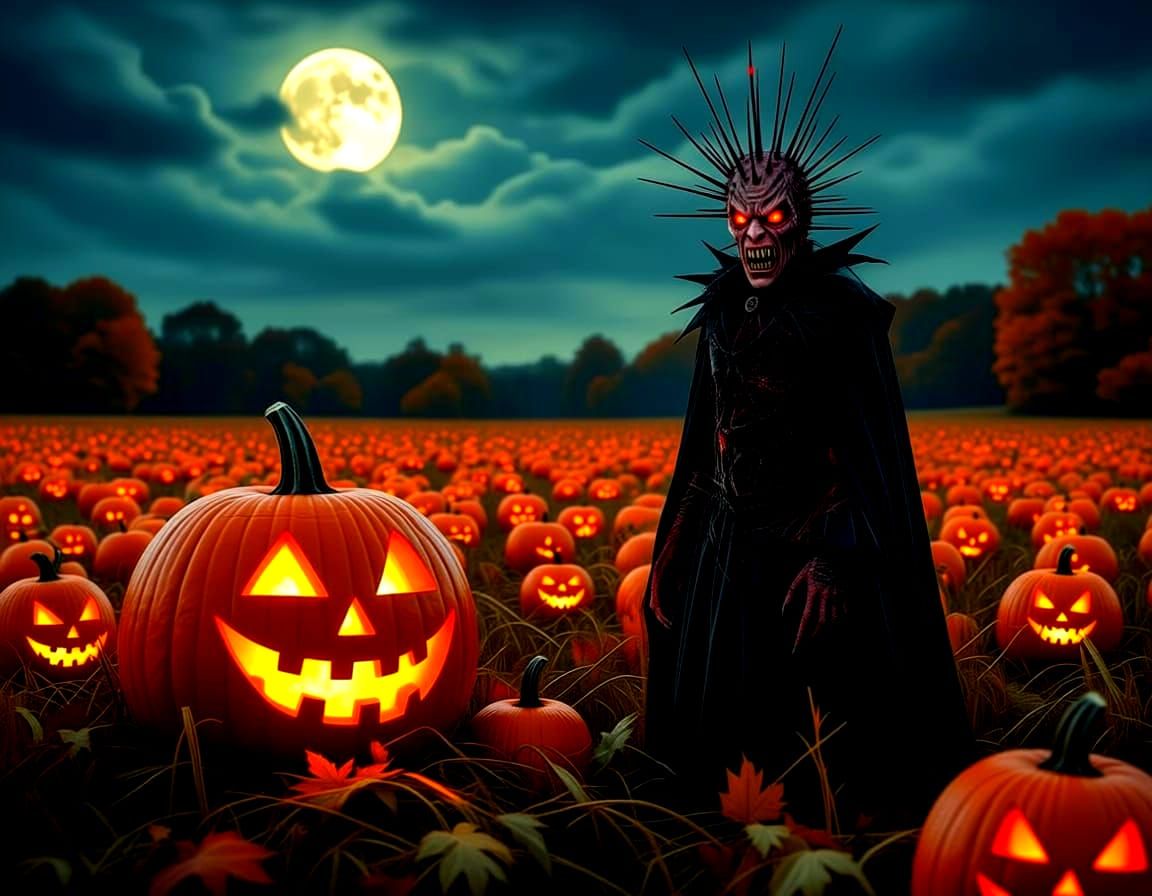 Pinhead Pumpkin King in Horrifying Nightmare Scene