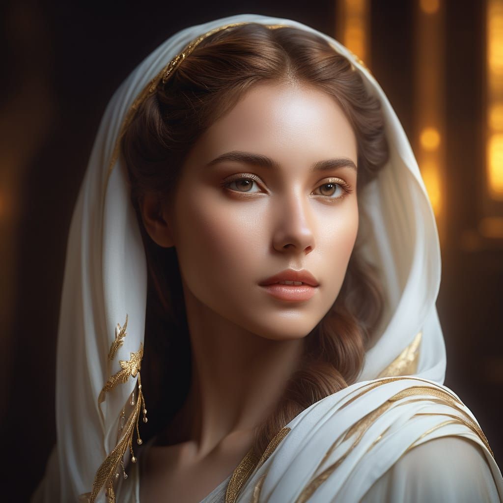 Renaissance Portrait of Young Woman with Luminous Skin